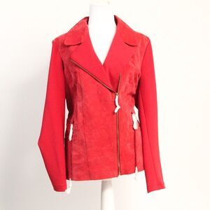 NWT Iman Red Suede/ Leather Full Zip Long Sleeve Women's Moto Jacket, Large